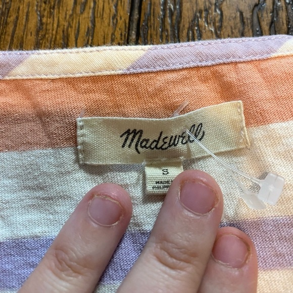 Madewell Bell Sleeve Blouse Purple And Orange Stripes Size Small B14 - Picture 4 of 4